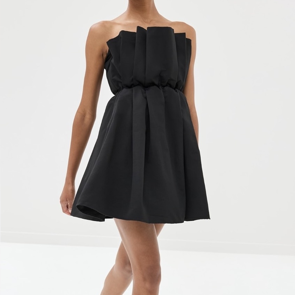 STAUD Cordelia Pleated Strapless Mini Dress Black Pockets Corset Size Medium - Picture 11 of 16